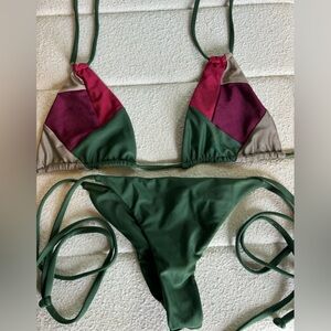 Monday Swimwear Green and Red Bikini